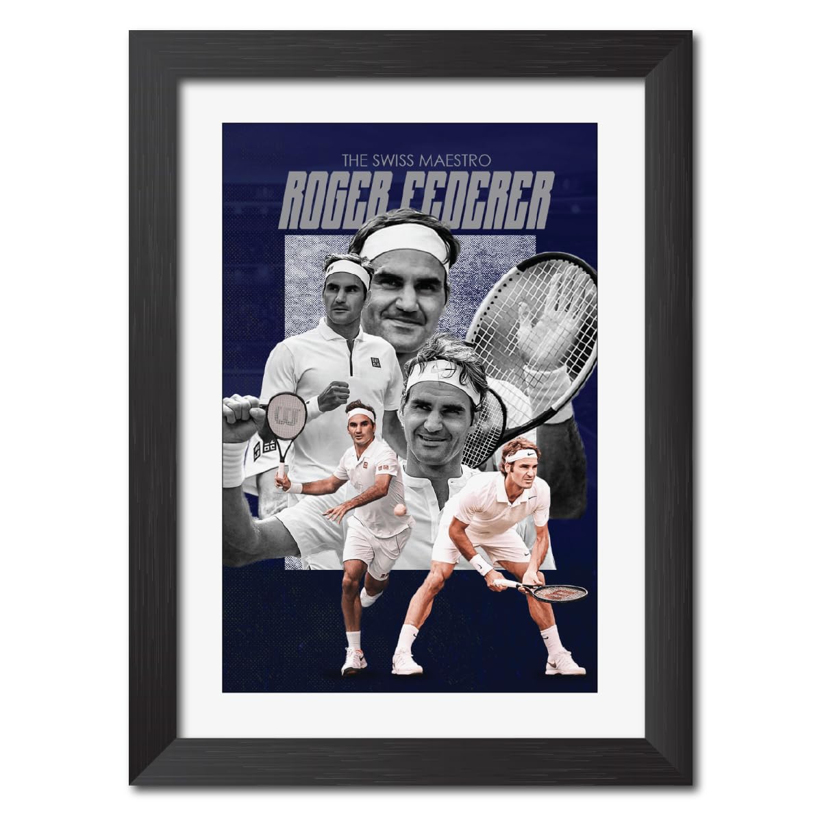 TenorArts Roger Federer Poster Tennis Player Laminated Art Print Photo Frame Painting with Black Matt Finish Textured Frames (9 inches x 12 inches)
