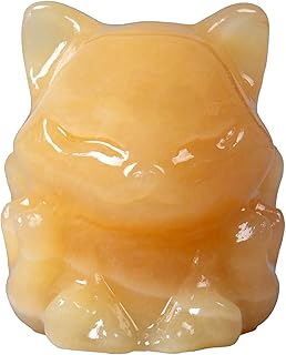 Yellow Jade Nine Tailed Fox Decor,2 Inch Healing Crystals Fox Statue,Lucky Guardian Pocket Fox Figurines as Women’s Gifts,Fox Figurine for Office Home Decor and Ornament.