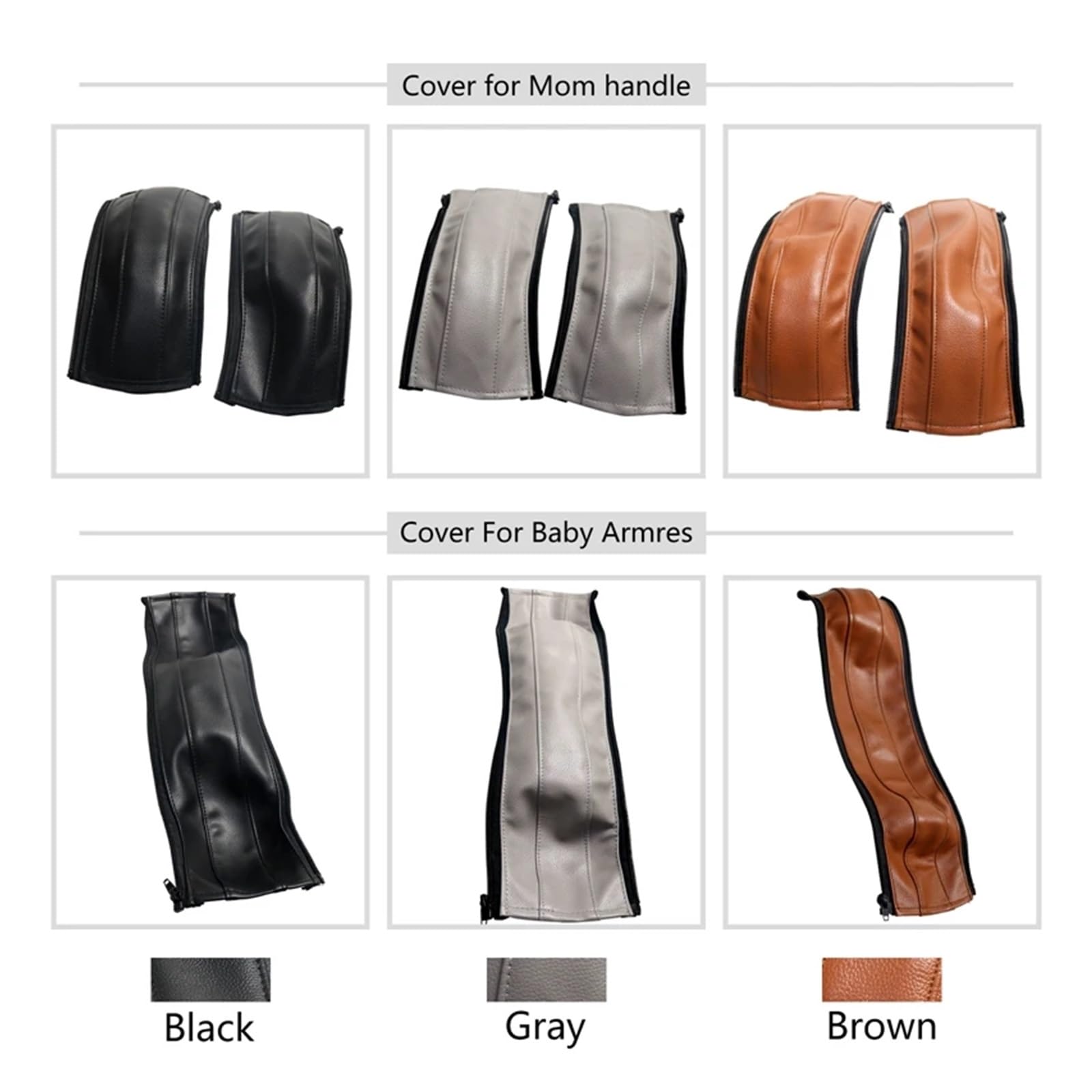 Copri maniglia per passeggini Coprisedili in pelle PU for passeggino, paraurti, maniglia, custodia, bracciolo, copertura protettiva, accessori for barre(Mom baby 3PCS brown)