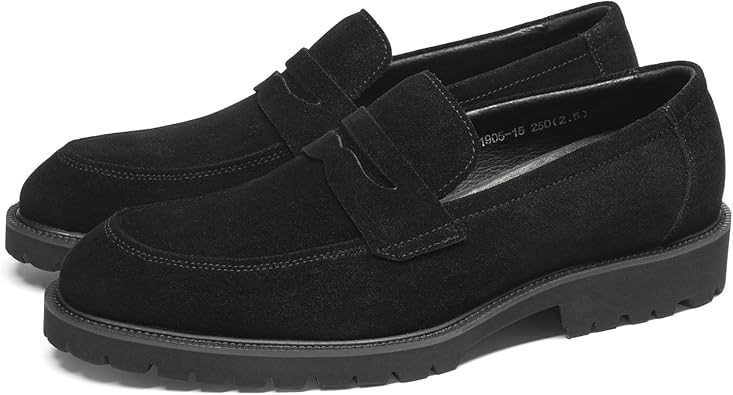 Men's Suede Loafers, Chunky Sole Slip On Business Shoes