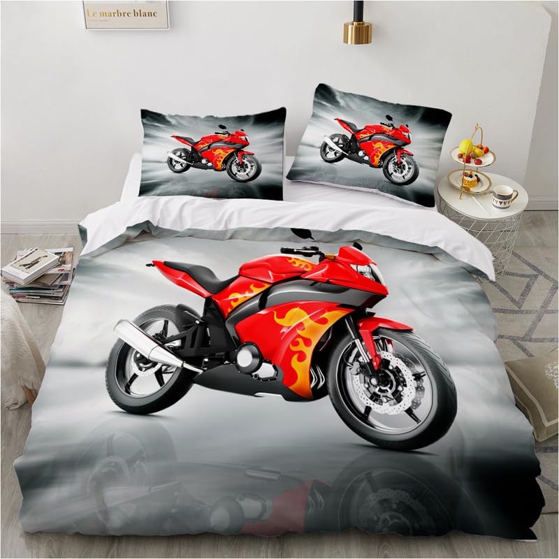 Parure de lit moto grise pour chambre d'enfant, housse 90x190 et taie en microfibre douce 110g