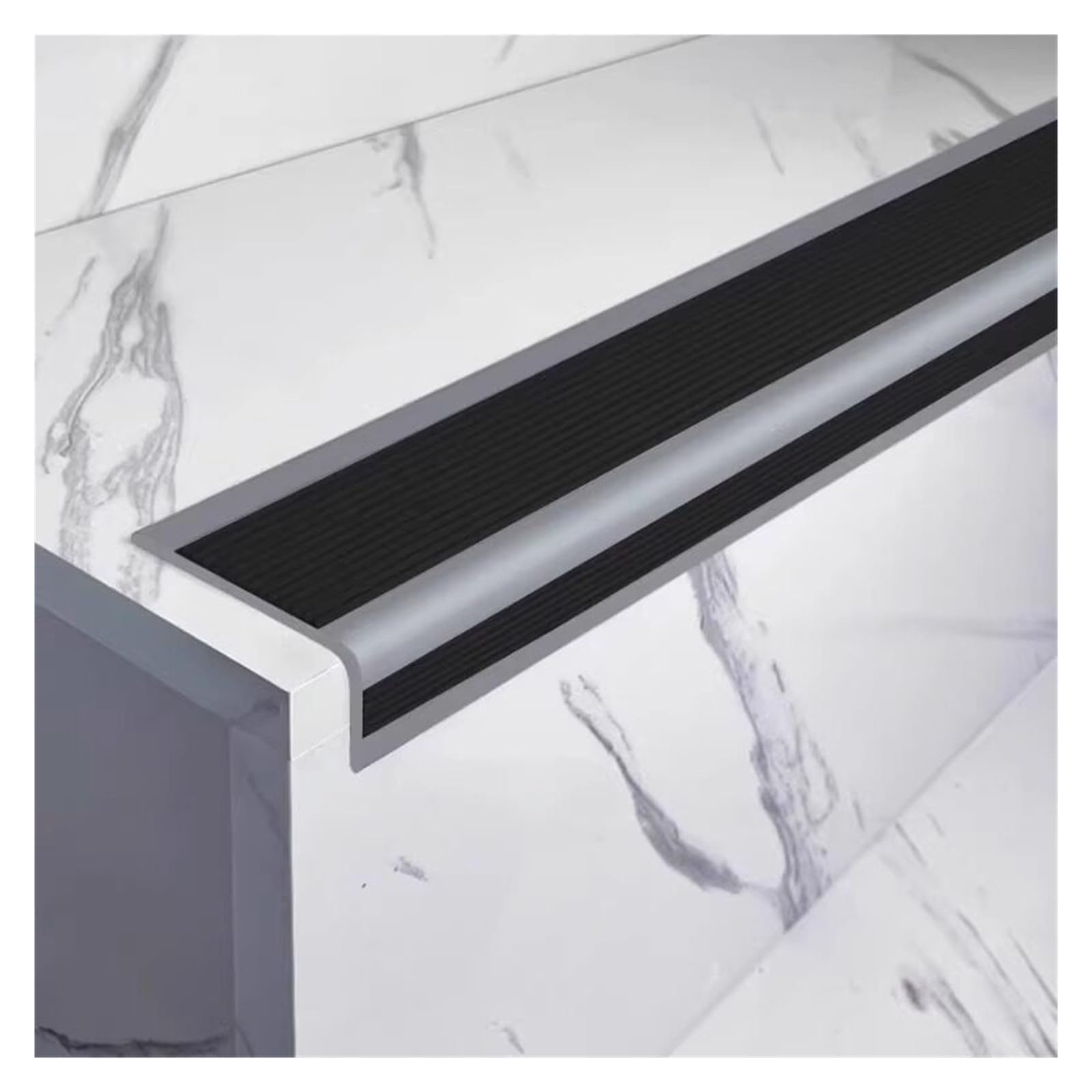 YLLFFLL Rubber Stair Nose Guards for Marble Steps, Self-Adhesive Stair Nosing with Fluted Non-slip Surface, Treads Edge Protector Molding Trim(Black,5.2ft/1.6m)