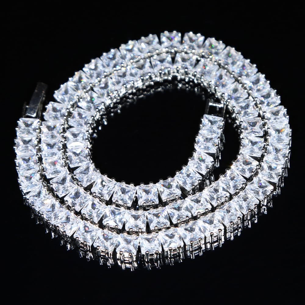 14K Gold Over S925 5mm Hip-Hop Tennis Chain – Princess-Cut Moissanite for Women. Elegance Meets Edgy in this Beautiful Gift for Her - Image 4