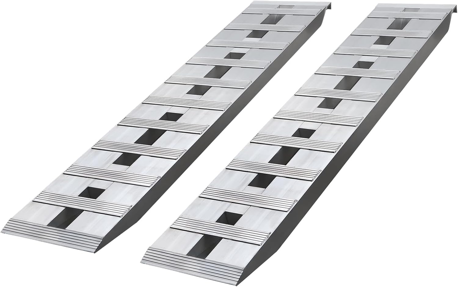 Aluminum Car Truck Ramps, 60" L X 12" W 6000 LBS Load Capacity, Truck Car Auto Trailer Ramps, Universal Hook Attaching End Knife Foot, Silver, Set of 2