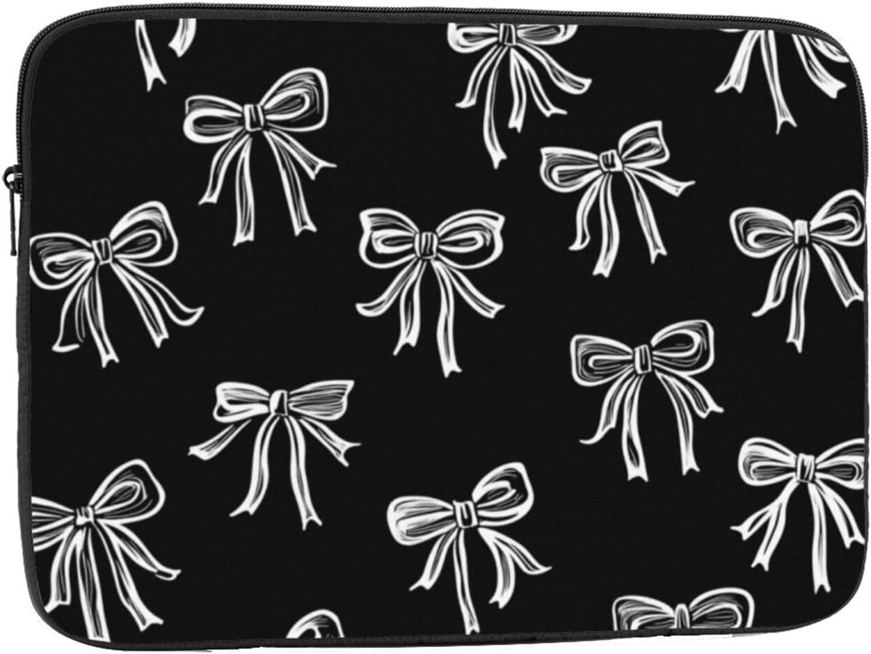 Black White Bows Pattern Laptop Sleeve 13 Inch Shockproof Protective Notebook Case Travel Laptop Bag for Men Women