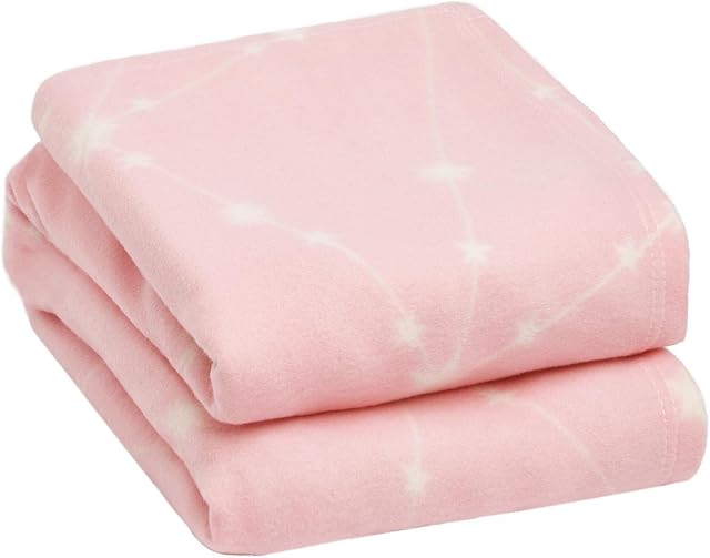 Dreamscene Star Printed Fleece Blanket Throw Over Blanket Foldable Super Soft Warm Picnic Travel Bedspread, 120 x 150cm - Blush Pink