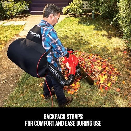 Image of CRAFTSMAN 3-in-1 Leaf Blower, Vacuum and Mulcher, Backpack Blower Up to 260 MPH, 12 Amp, Corded Electric Leaf Collector (CMEBL7000)