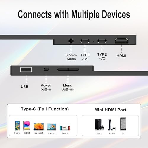 Miniatura 7 de Monitor portátil de 2.5K de 15.6 pulgadas UHD 2560 x 1680 para laptop, 100% sRGB 500nits HDR IPS pantalla externa con cubierta inteligente y soporte