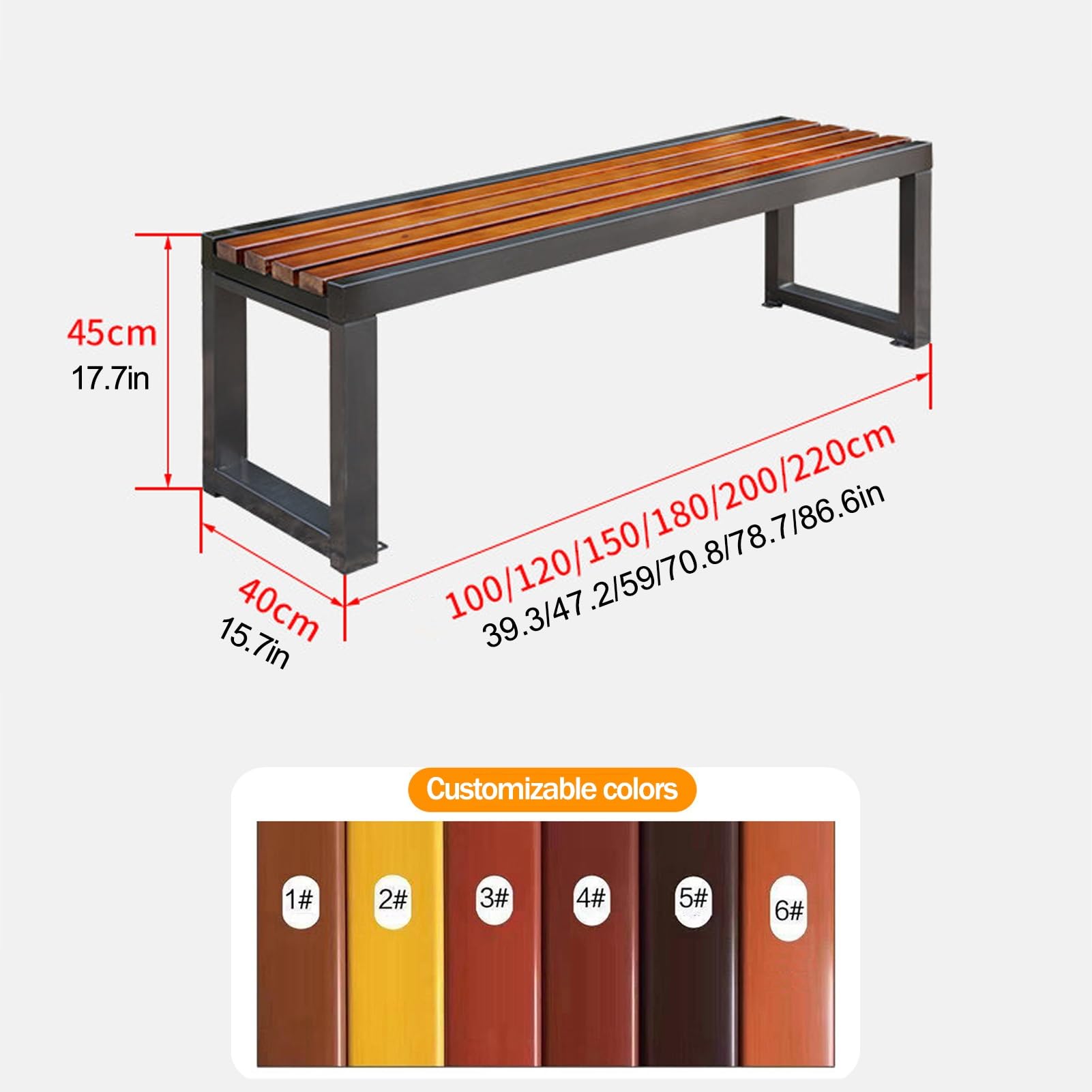 Exterior Banco Jardín Asiento De Listones De Madera Y Plástico | Parque Banco Con Estructura De Metal Resistente, Silla De Ocio Cuadrada, For Porche/patio/balcón/ley(Black,47.2''/120cm)