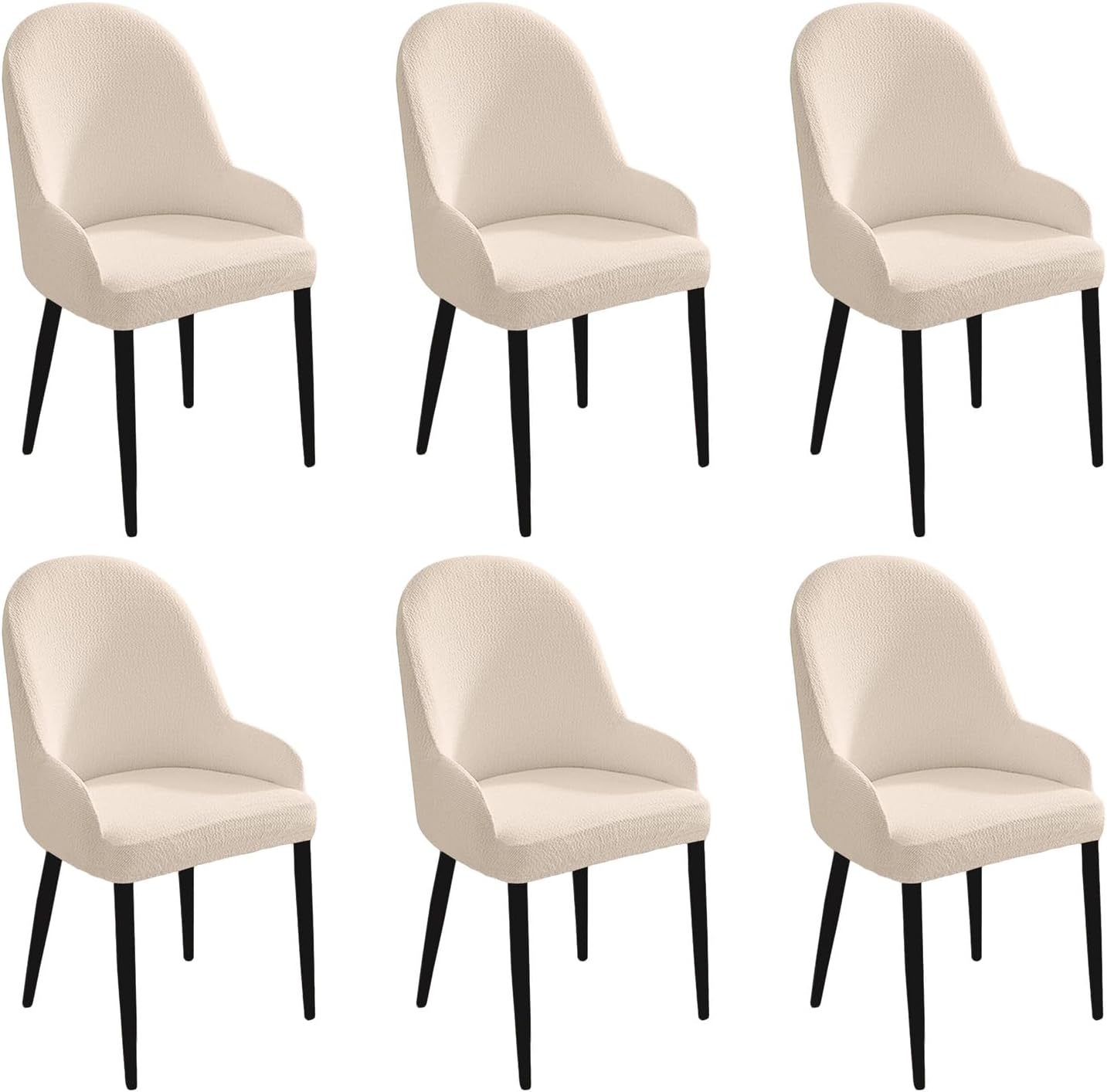 Curved Back Dining Room Chairs Covers with Arms Modern Accent Stretch Wingback Side Chair Cover Kitchen Chairs Slipcover Protector for Home Decor,Beige,6pcs