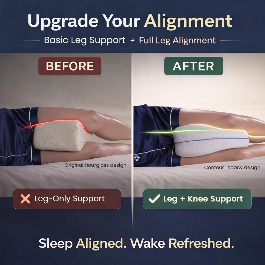 Contour Original Hourglass Knee Pillow for Side Sleepers with Adjustable Strap - Memory Foam Leg Support Cushion Between Knees for Hip & Spine Alignment - Ergonomic Leg Pillow for Side Sleeping