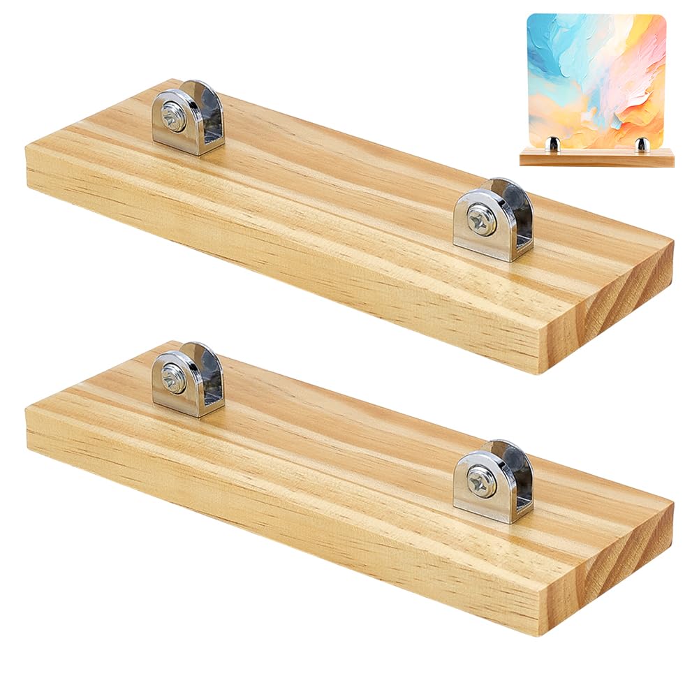 PH PandaHall 2pcs Wood Glass Display Stands Easel Adjustable Glass Art Display Decorative Plate Easel Wood Base Holder for Ceramic Tiles Plaques Photos Home Collectibles Trade Show, 20x7cm