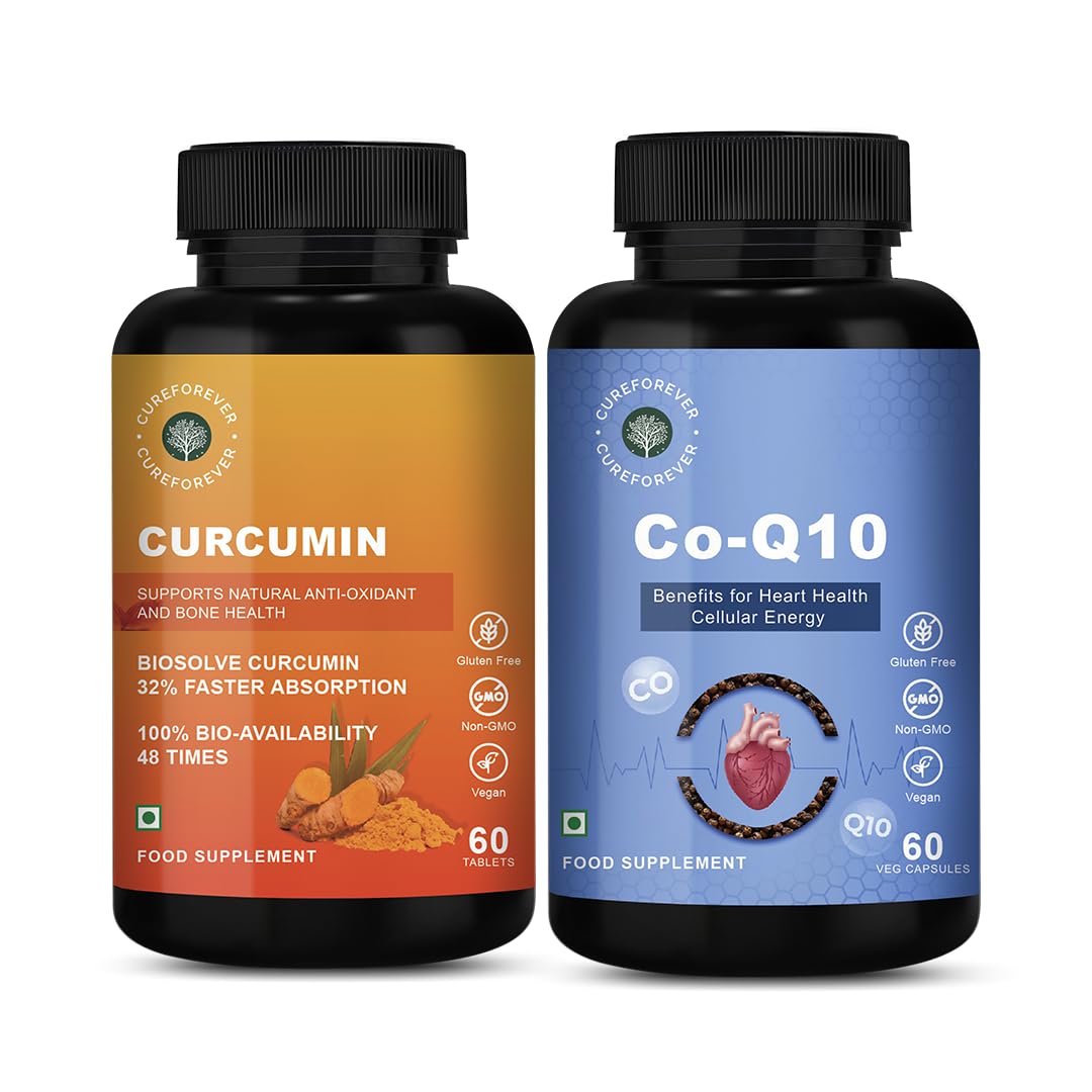 CUREFOREVER Curcumin Tablets with Turmeric Blend & BioPerine - 60 Tabs with CoEnzyme Q10 (CoQ10) 400mg with Bioperine - 60 Capsules-image-19