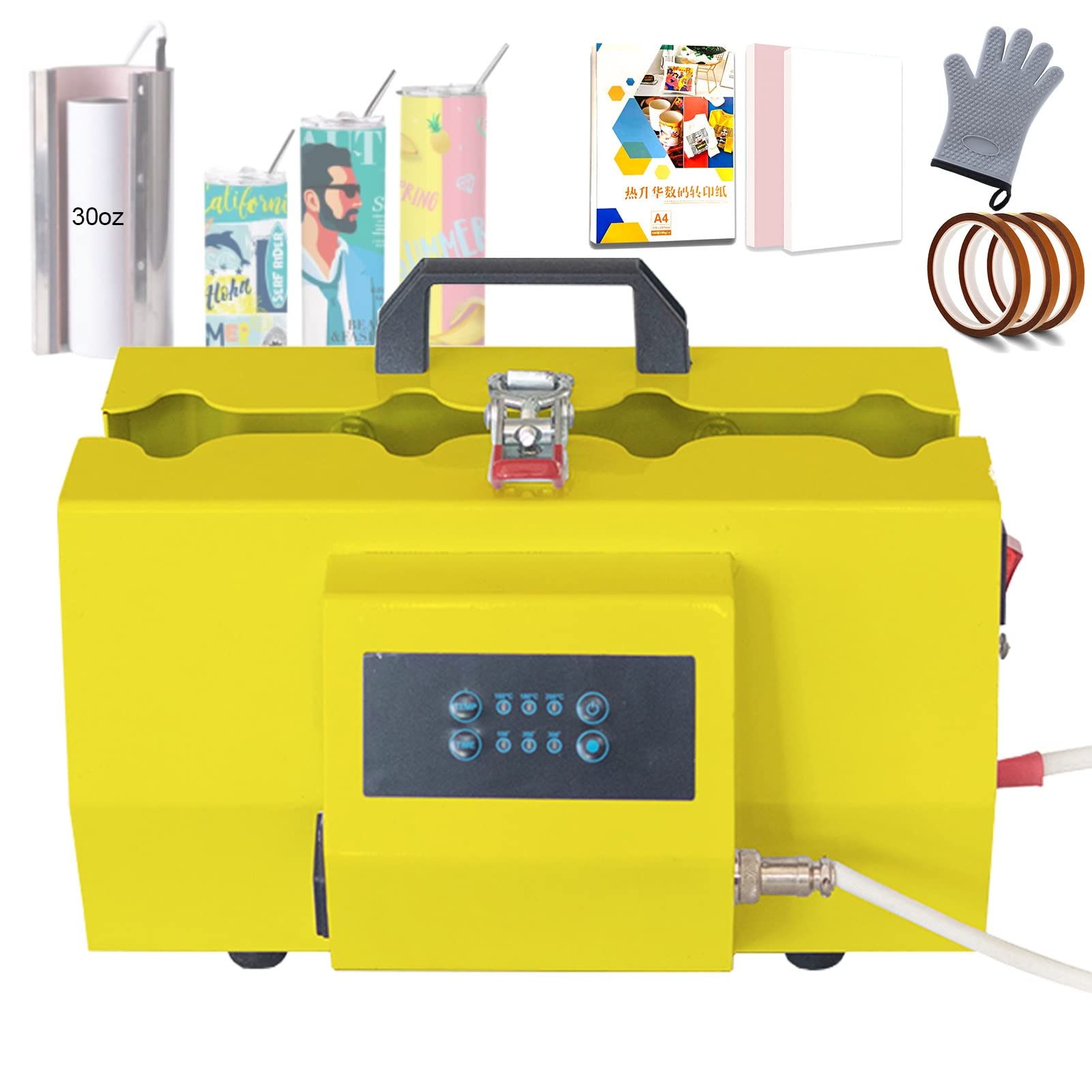 Tumbler Mug Heat Press Machine，Yellow Portable Mug Machine for 30 OZ 20 OZ 16 OZ Straight Sublimation Blanks Skinny Tumbler 15 OZ 11 OZ Sublimation Ceramic Mugs DIY Heat Transfer Print