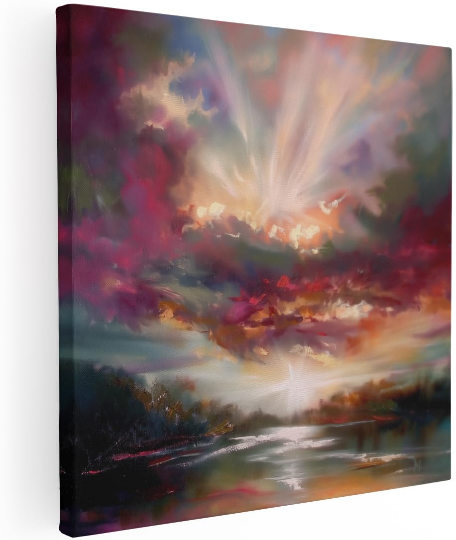 Artaza Leinwand Bilder Sonnenuntergang Meer - 80x80 cm - Groß XXL - Wanddeko Wohnzimmer - Wandbild Sonnenuntergang Meer - Abstrakte Kunst Deko