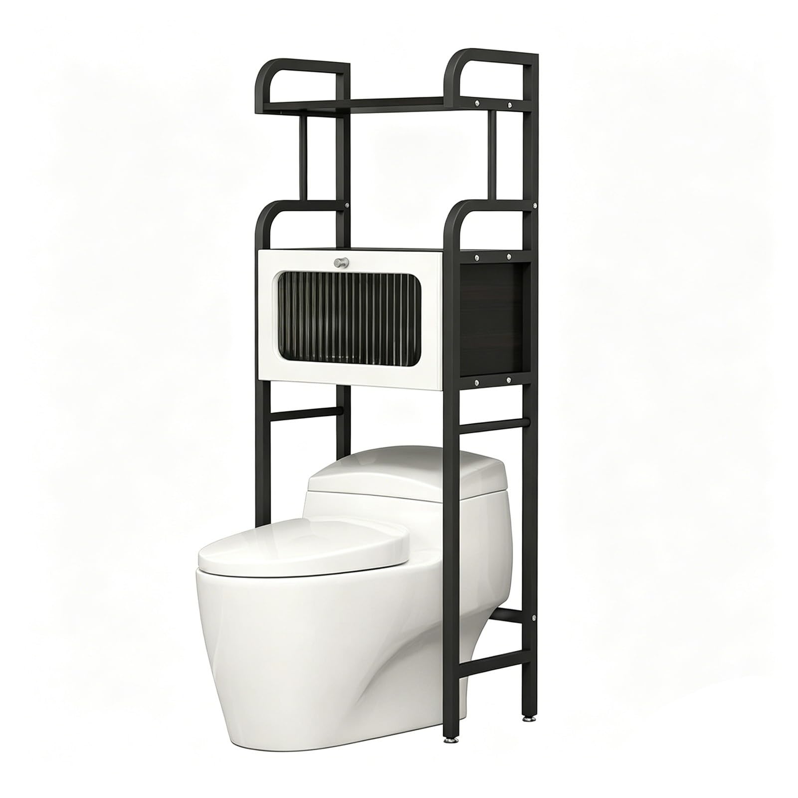 Freestanding Over The Toilet Storage Rack,3-Tier Bathroom Organizer, No Drilling Metal Shelf, Rustproof Space Saver(3-Tier Black+Black 21.7x11.8x66.1in)