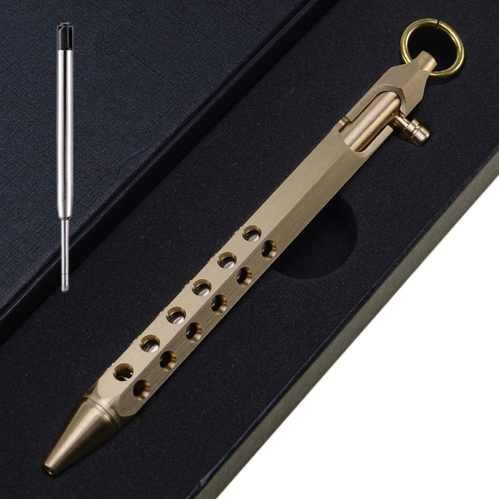 Six-Edge Solid Brass Pen, Bolt Action EDC Pocket Signature Pen(Brass)