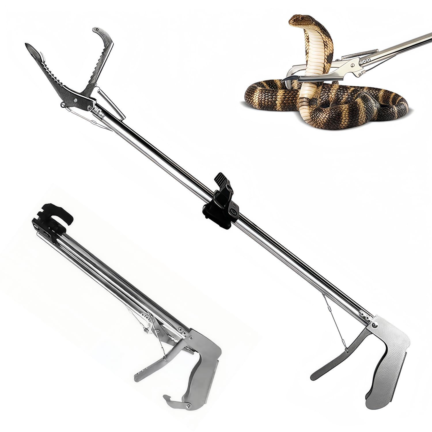 Schlangenfangnetz mit Teleskopgriff, Werkzeuge zum Umgang mit Schlangen und Reptilien, zum Entfernen und Auffangen von Schlangen in die Netztasche (74,9 cm lange Schlangenzange und
