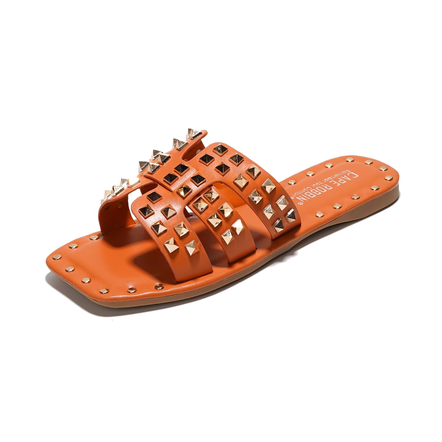 Cape Robbin Women's Gold Spike Studded Slide Sandals - Open Toe Slip On Lightweight Comfort for Beach Pool (Amisha)