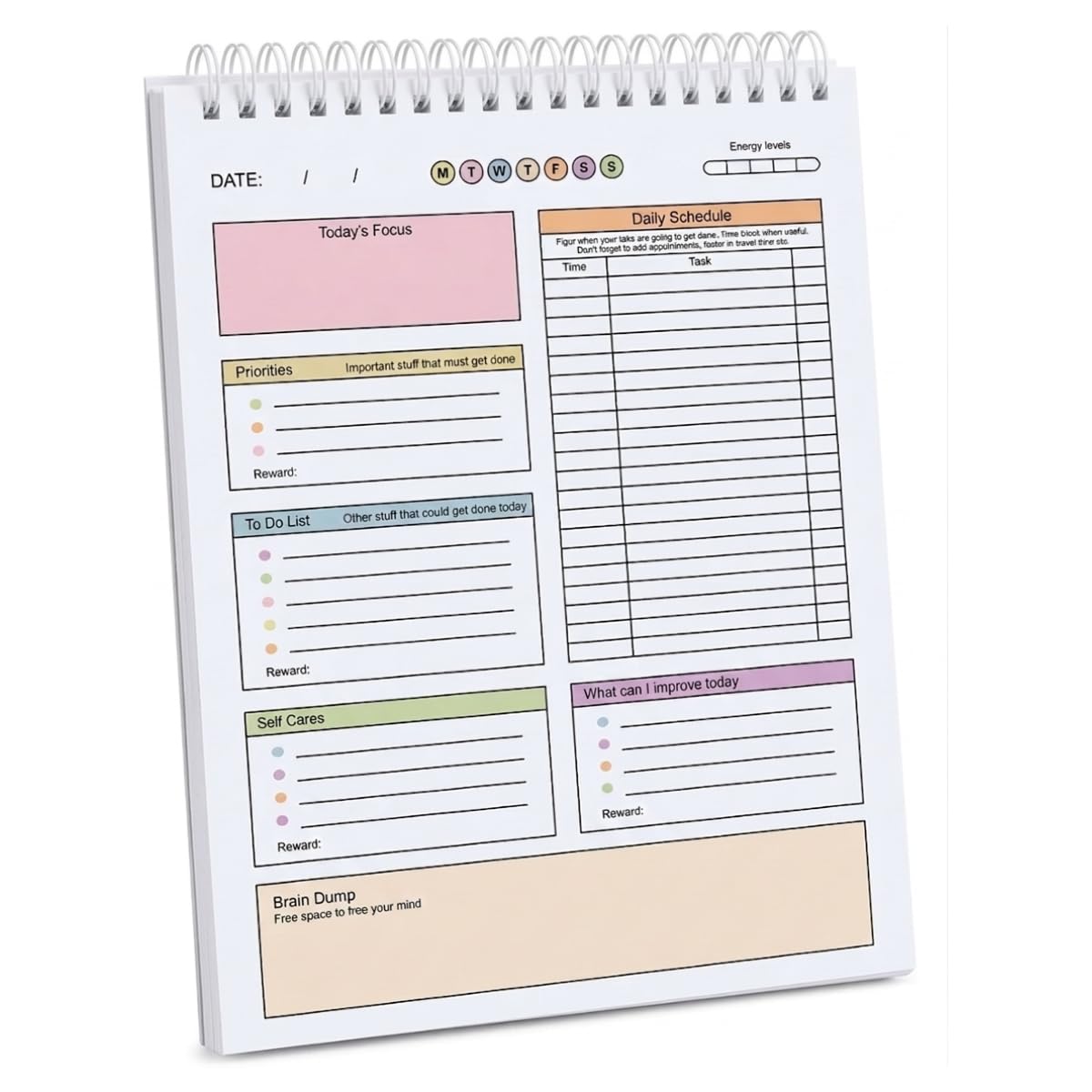 Thinkcrafts Daily Planner Notepad, Spiral Bound,Daily Planner Undated 52 Sheets/104 Pages Double Side Printing, 100 gsm, Transparent Front Cover, 9.8x6.5 in-image-17