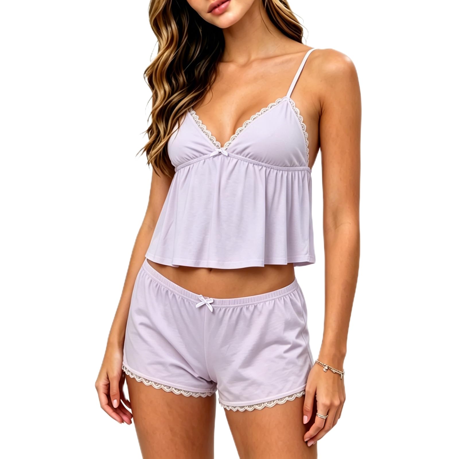 Lace Pajama Sets for Women 2 Piece Sleeveless Cami Top and Shorts Pj Set