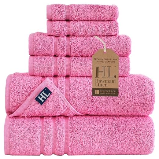 Hammam Linen Pink 6 Pack Bath Towels Sets Linen for Bathroom Original Turkish Cotton Soft, Absorbent and Premium 2 Bath, 2 Hand, 2 Washcloths