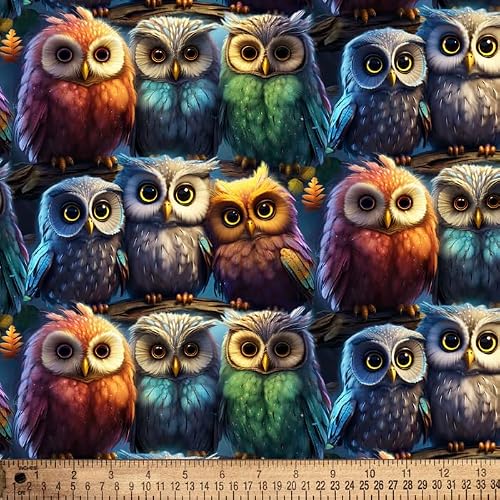 Owls Colorful Birds 100% Cotton Fabric By the Yard