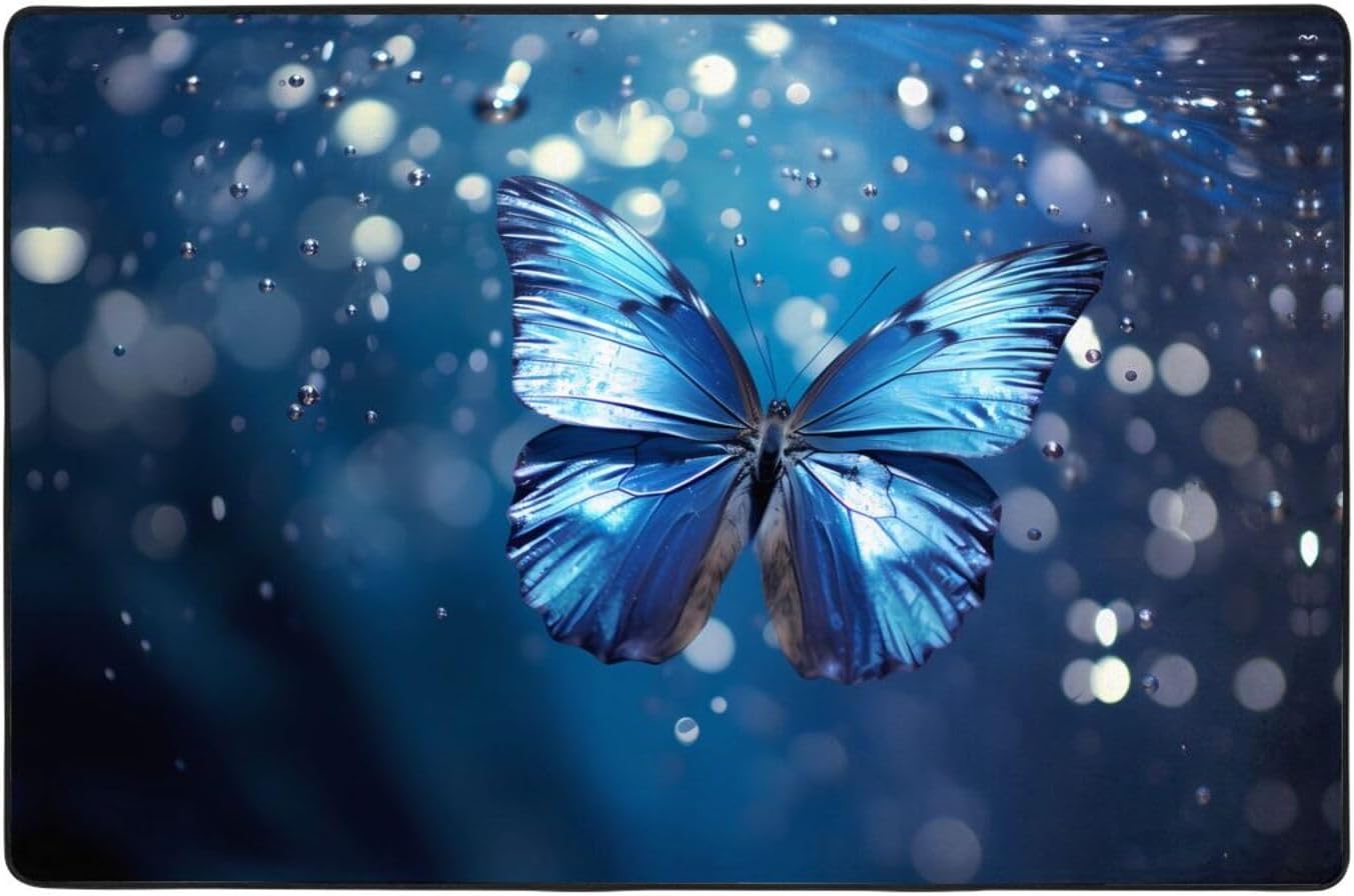 Blue Butterfly in The Water Printed Anti-Slip Floor mat Carpet Rug 36"x24" for Living Room Office Coffee Table Bed Balcony