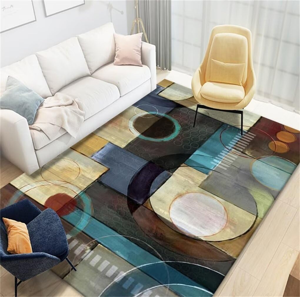 Tapis lavable bleu 50x80 cm antidérapant et moderne pour le salon