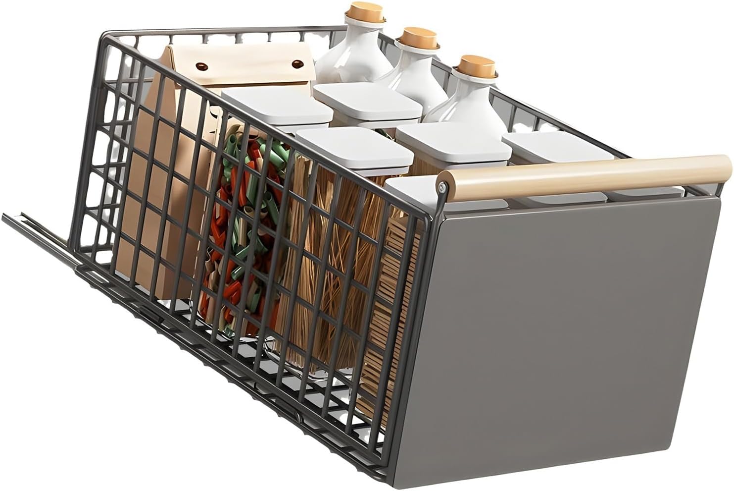 Retractable Pull Out Kitchen Organizers 2 Layer Design Space Optimization Shelf Sturdy Carbon Steel Frame For Pantries Laundry Room Storage Carbon Steel Kitchen Organizers