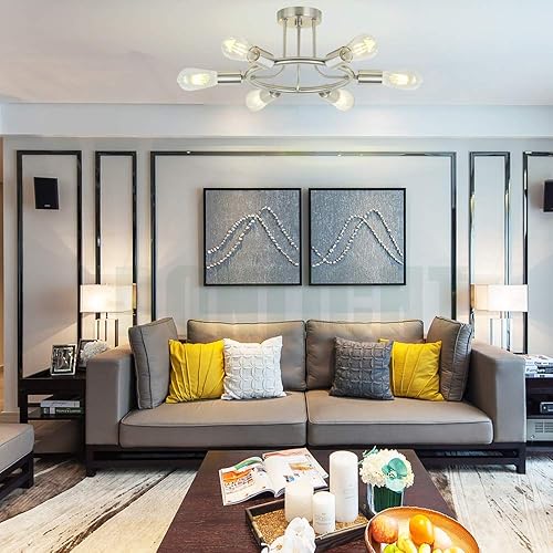 Miniatura 5 de BONLICHT Sputnik Candelabro de níquel cepillado moderno Starburst 6 luces semi empotrado montaje industrial vintage comedor lámpara lámpara UL