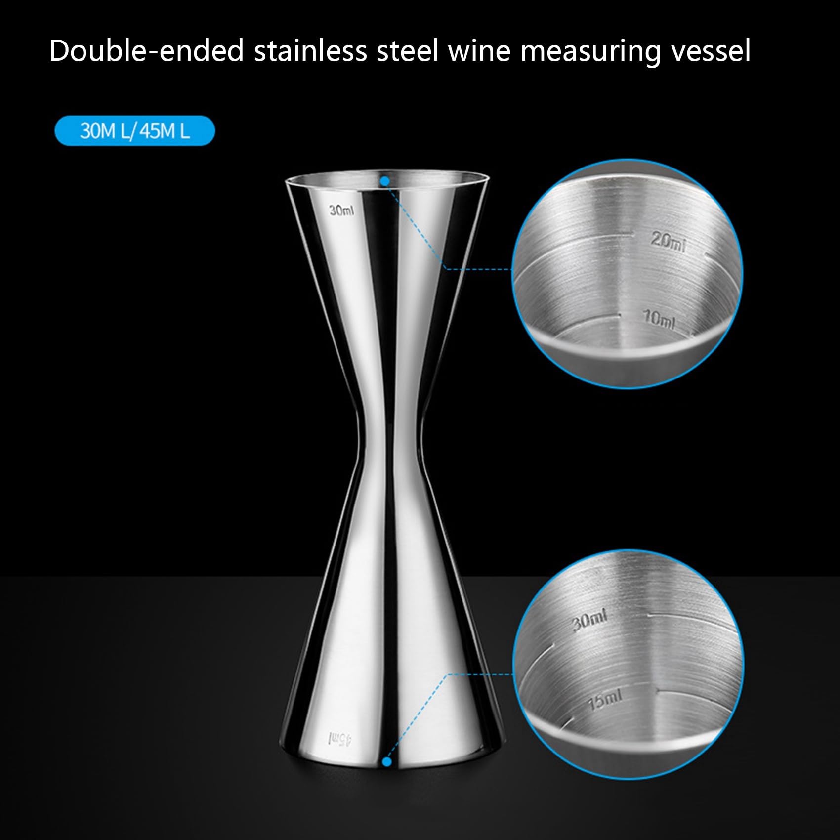 6X Vaso de Medida de Acero Inoxidable de Doble Cabezal para Bar Fiesta Coctelera Medida de Vino 45Ml