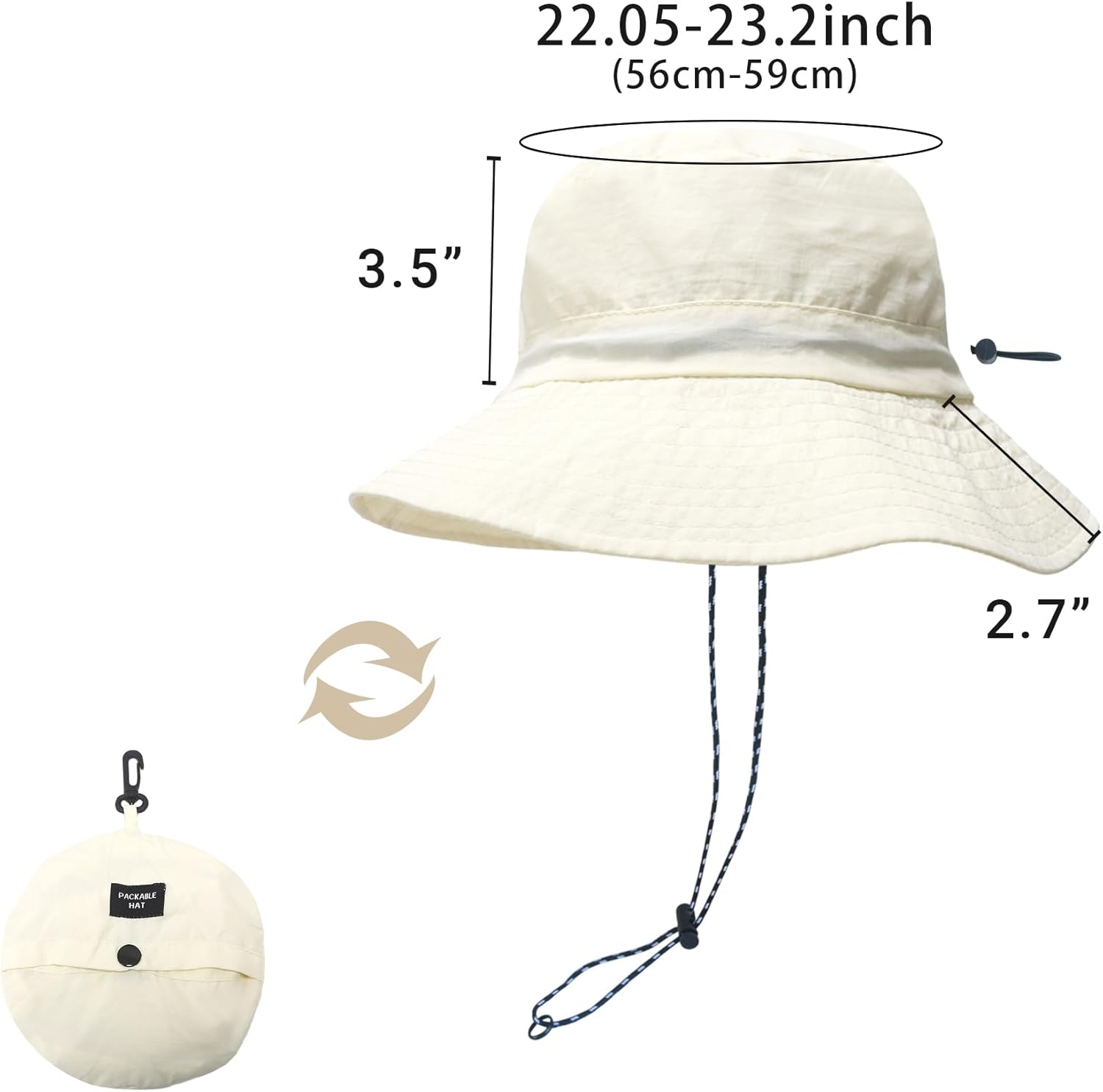 PFFY Quick Dry Waterproof Packable Bucket Hat for Women Men Outdoor Sun Hats with Detachable Chin Strap - Image 7