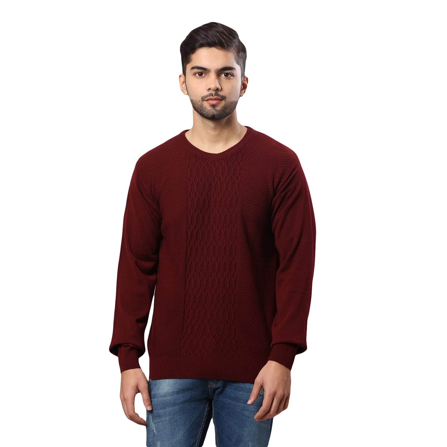 raymond Men's Regular Fit Acrylic Wool Blend Round Neck Structure Cable Pattern Full Sleeve Sweater-picture-21