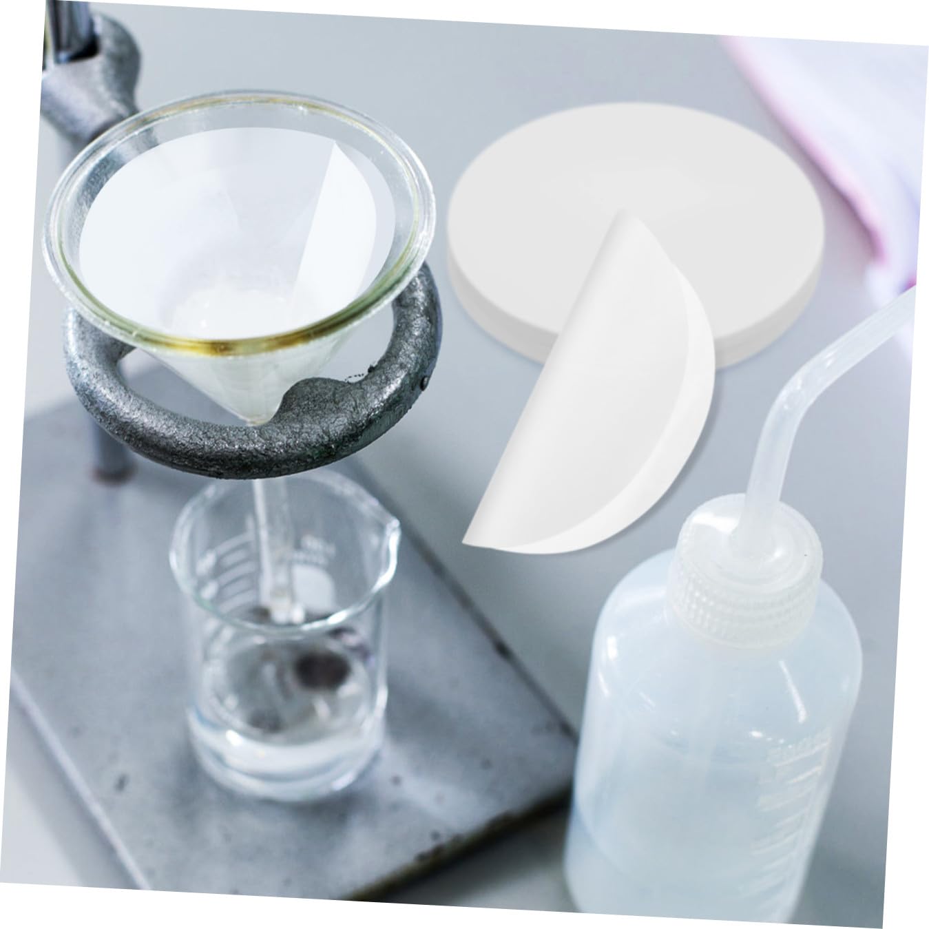 POPETPOP Discos de Papel de Filtro Cualitativo para Separación Efectiva de Caudal Medio 100 de 18cm Papel Blanco para Experimentos y Aplicaciones Generales en Química