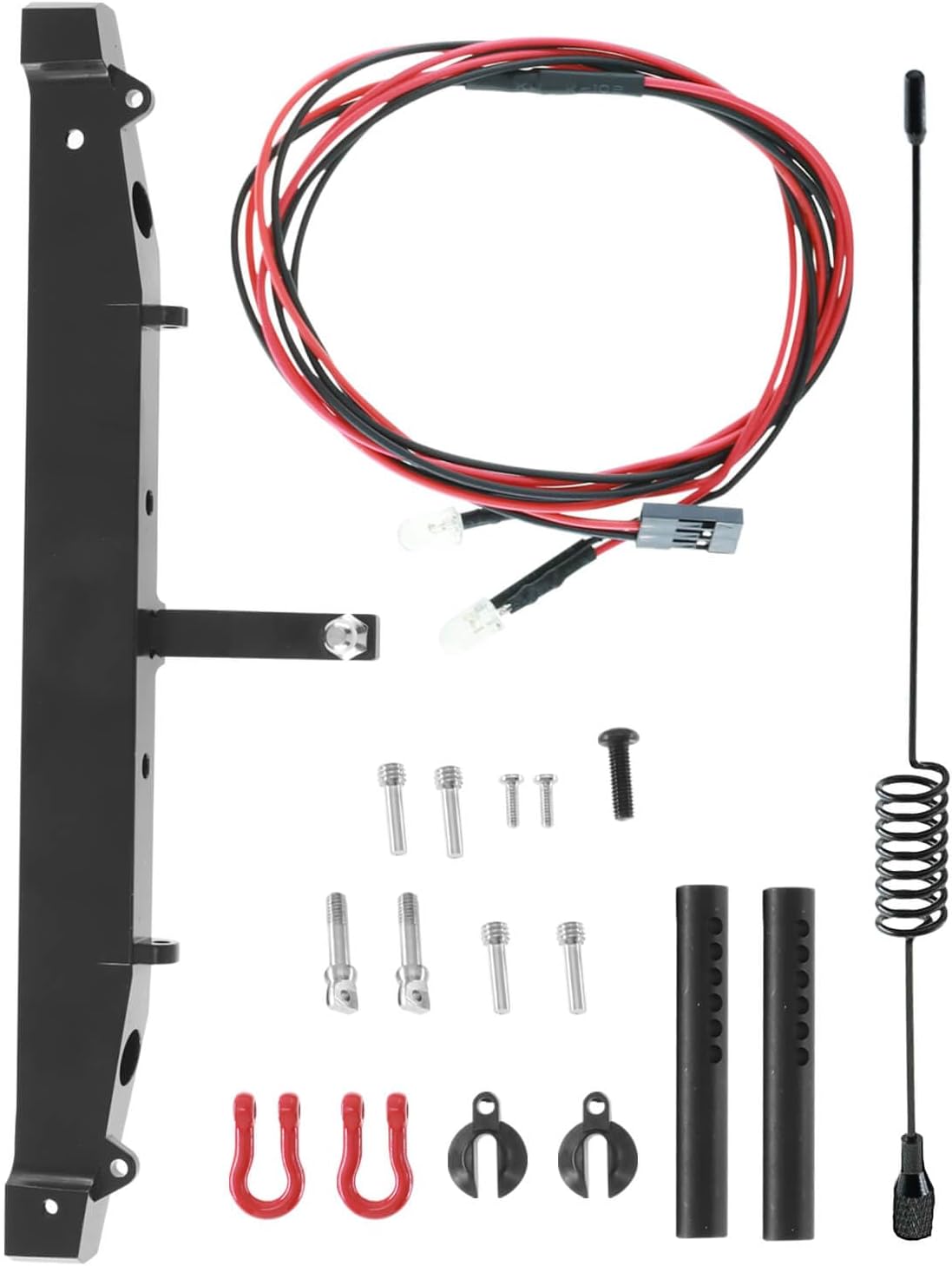 Metal Rear Bumper Upgrades Part for 1/10 TRX-4 RC4WD SCX10 RC Crawler Car,Metal Rear Bumper with 2 LED Light Antenna Tail Hook