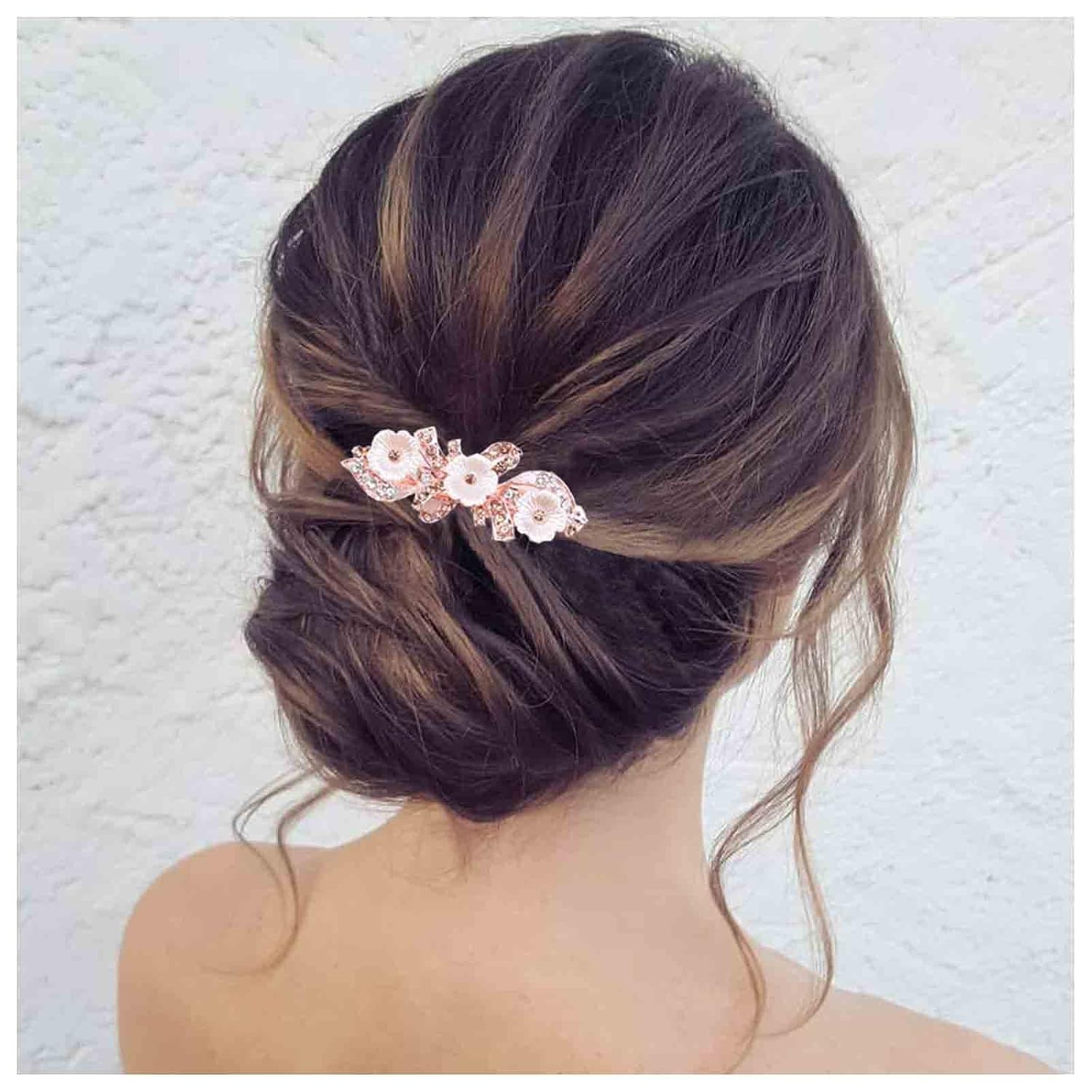 Crystal Hair Clip Barrette Gold Flower Rhinestone Hair Barrette Clip Bling Bridal Headpieces Decorative Head Clip Headwear Bride Hair Accessories for Women and Girls (Flower Champagne)
