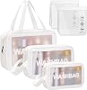 5Pcs Clear Toiletry Bag, Waterproof PU Makeup Bag with Zipper Handle, Portable Airport Cosmetic Bag for Women & Men, Travel Accessories Wash Bag for Travelling & Holiday (5 Packs White)