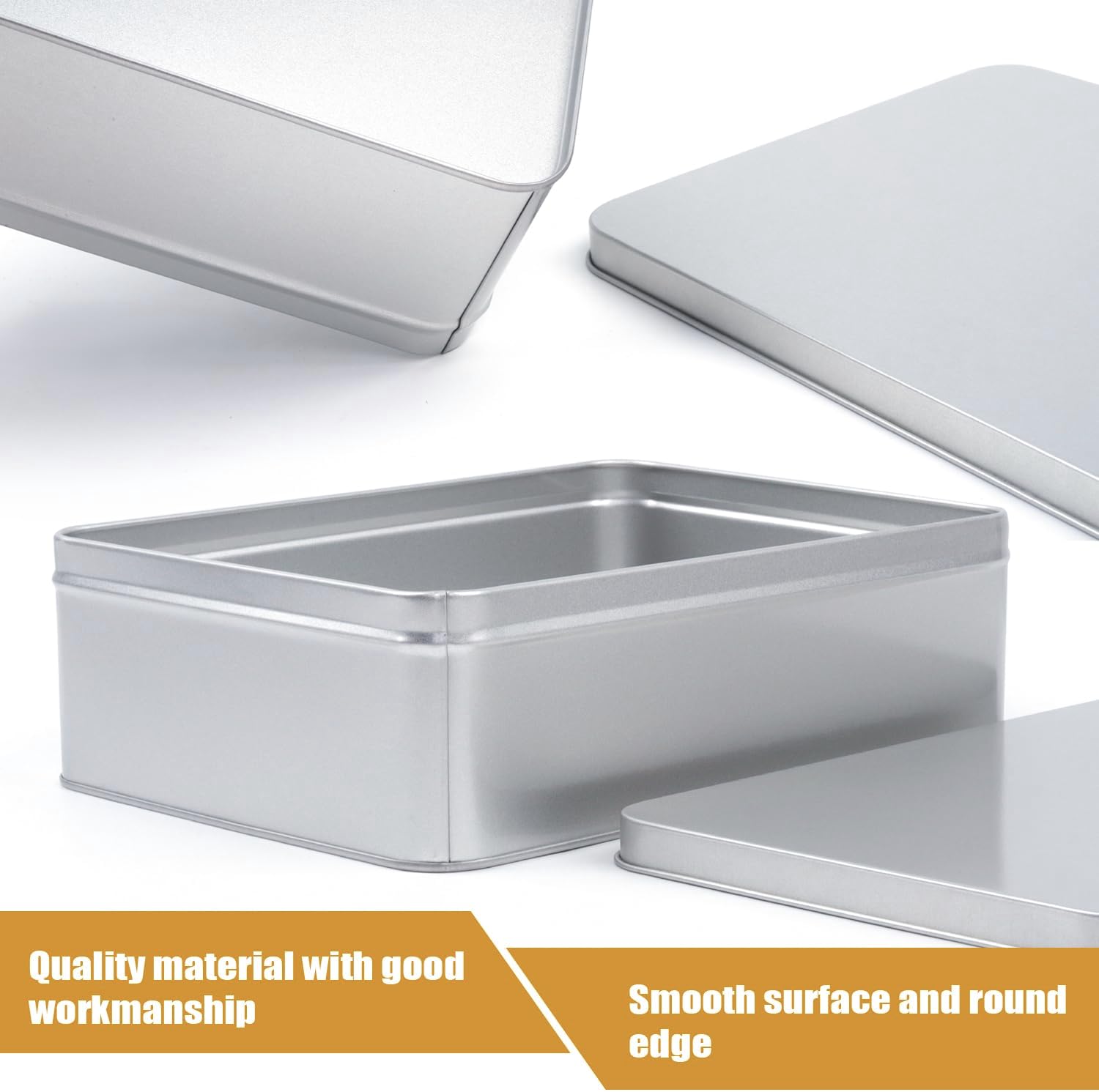 Coobbar Empty Metal Tins Box with Lid,3 Pack Metal Tins Cans Storage Container for Treats, Gifts, Candle, Favors and Crafts, Silver (8.6 x 6.3 x 2.5 Inches)