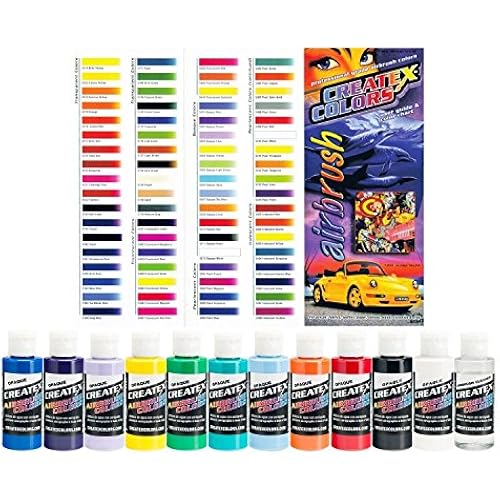 Createx Colors Ready to Use Airbrush Paint Set of All 11 Opaque Colors Plus Free Bonus