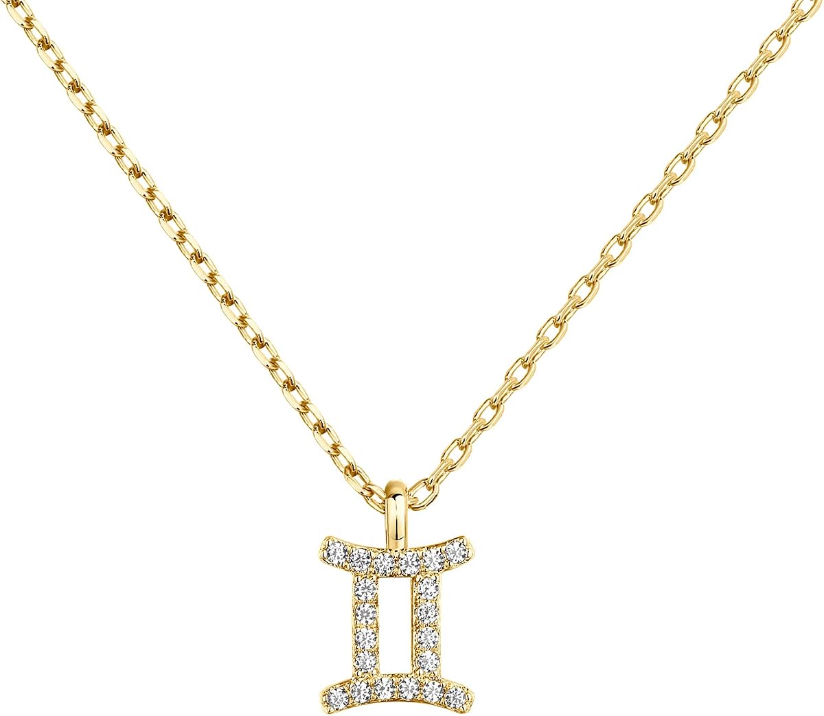 PAVOI Collares del zodiaco chapados en oro de 14 quilates para mujer, colgante de circonita astrológica | Collares de astrología con circonita cúbica, collares con colgante de signo del zodiaco, regalos de joyería
