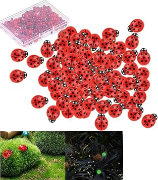 100 PCS Mini Resin Animals Tiny Resin Figure Luminous Ladybug Luminous Miniature Animal Accessories Cute Toy Ornaments Mini Statue Staff for Home Garden Party Decoration Cupcake Toppers DIY Crafts