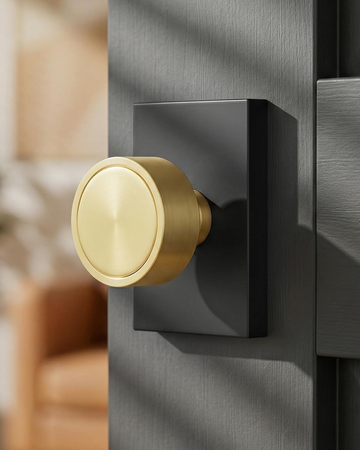 Goldenwarm Black Gold Closet Door Knob Interior, Zinc Alloy Matte Black Gold Passage Interior Door Knob, Rectangular Heavy Duty Modern Indoor DoorKnob for Closet, Hallway, 1 Pack