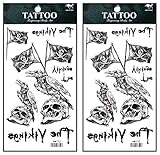 Tattoos 2 Sheets Black Bird Flag Skull Pirate Ship Temporary Fake Tattoos Fantasy Fashion Women Sexy Body Painting Tatoo Sticker for Kid Teens Men Women