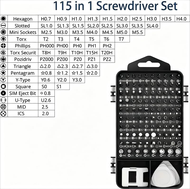 Image of 115-in-1 Precision Screwdriver Sets, Professional Repair Tool Kit with Flat Head & Multiple Bits for Electronics, Phone, Watch, Glasses, Automotive Maintenance - Non-Slip Handle & Tweezers