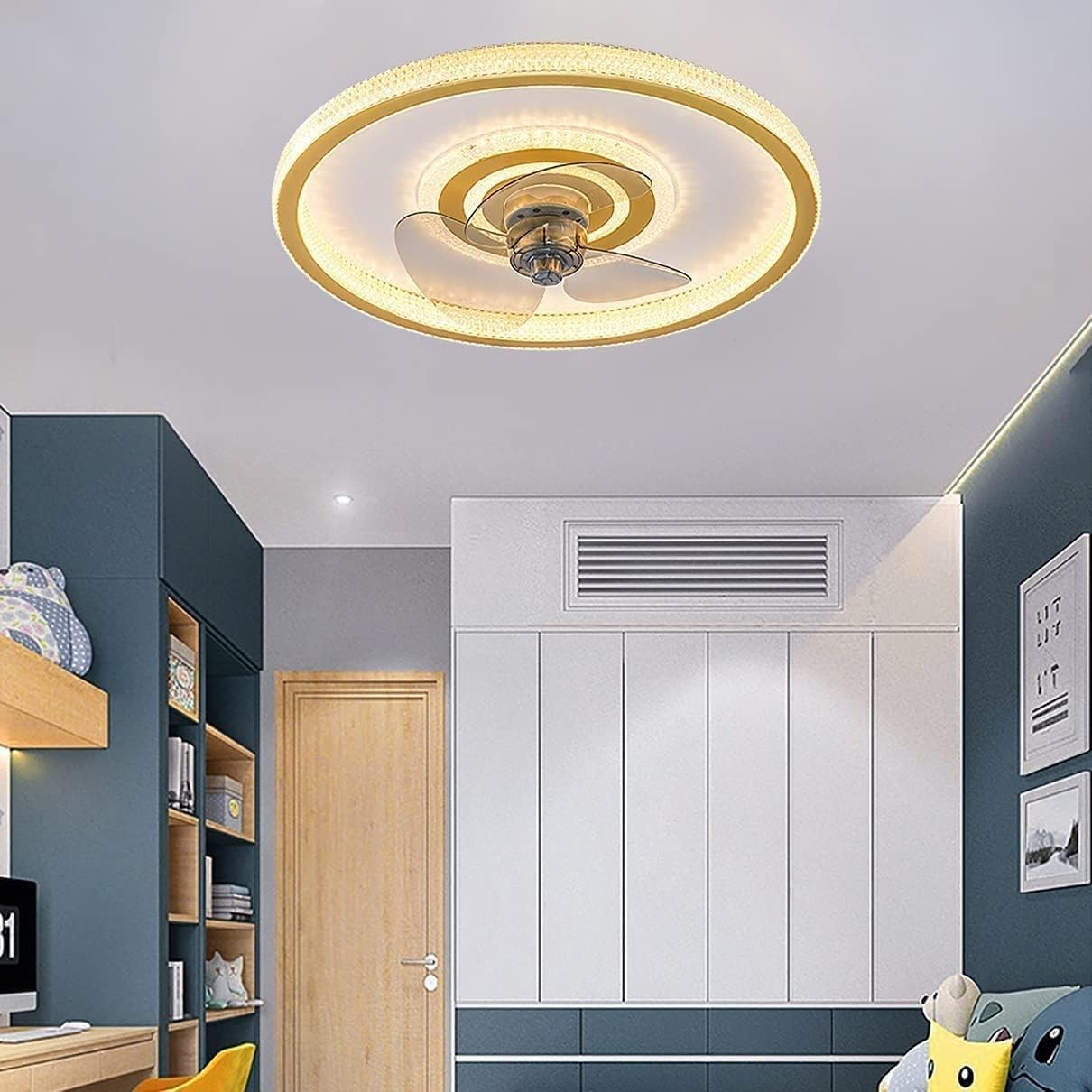 HXYSXHJUO Ceiling Fan Light 3 Speed Dimmable Led Lamp with Remote Pendant Living Room Fixtures Home Decoration(Color:Gold)