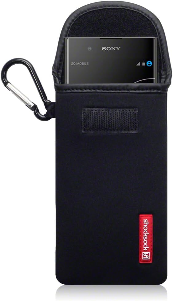 Shocksock, Compatible with Sony Xperia XA1 Plus Case, Neoprene Shock Resistant Pouch with Carabiner - Black