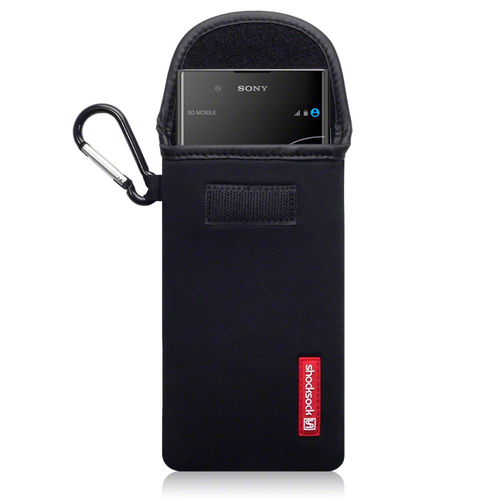 Shocksock, Compatible with Sony Xperia XA1 Plus Case, Neoprene Shock Resistant Pouch with Carabiner - Black