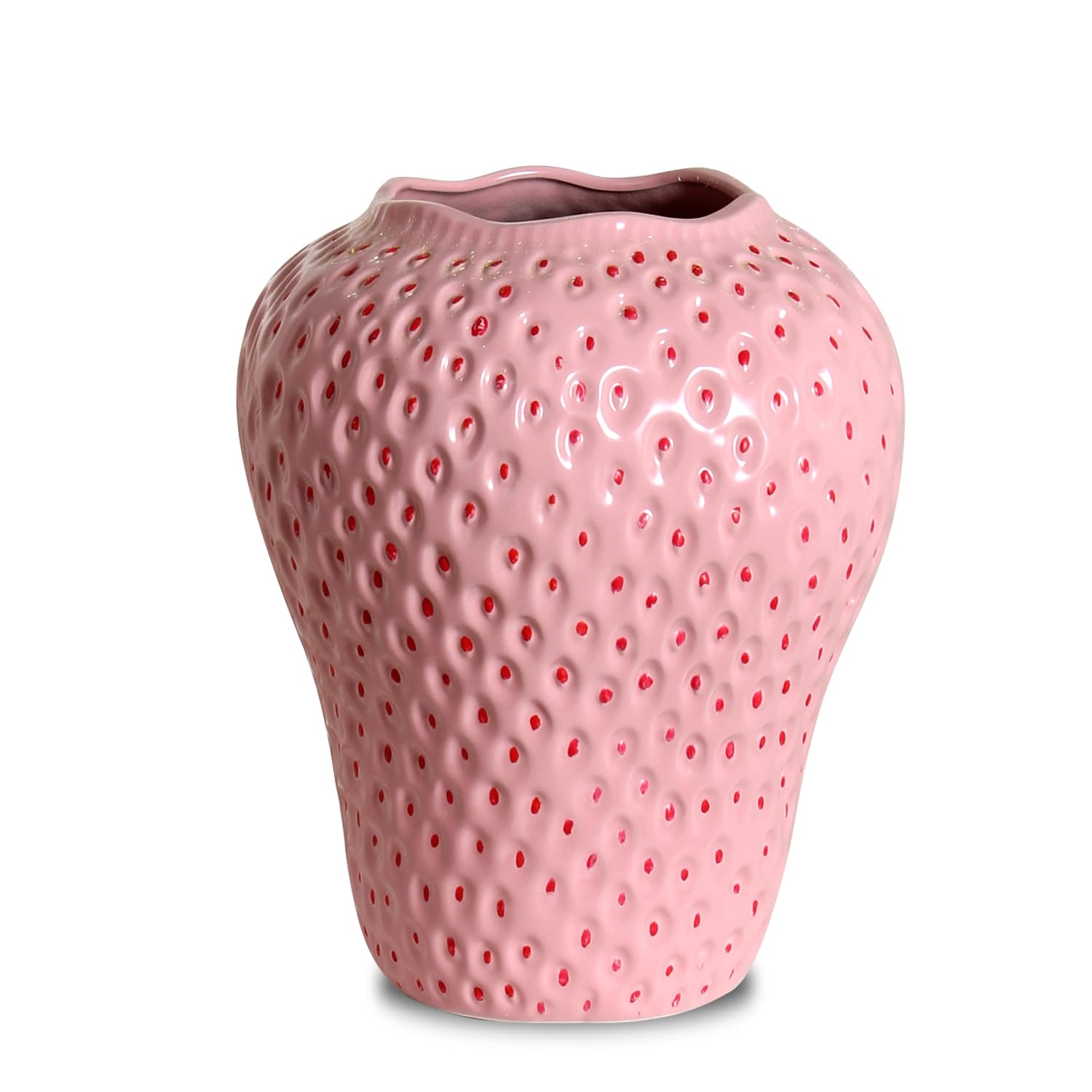 Vase à Fleurs en céramique à Motif de Fraise, Vase décoratif géant pour Arrangement Floral, Unique pour décoration de Maison, Cuisine, Bureau, Centre de Table, Grande Taille, Rose