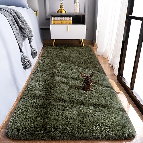 Tapete Tapiz Pasillo 2x6 ft de Pelo Largo Verde Oliva miniatura 2
